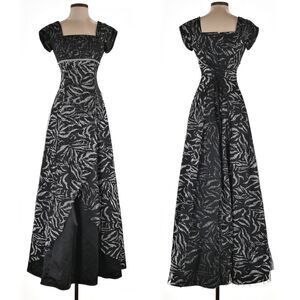 Vintage 90s Jody California Ball Gown Regency Empire Prom Dress Zebra Glitter